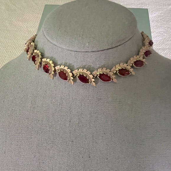 Vintage Estate Crown Trifari 1950’s Red Rhinestone Statement Necklace - Picture 2 of 7